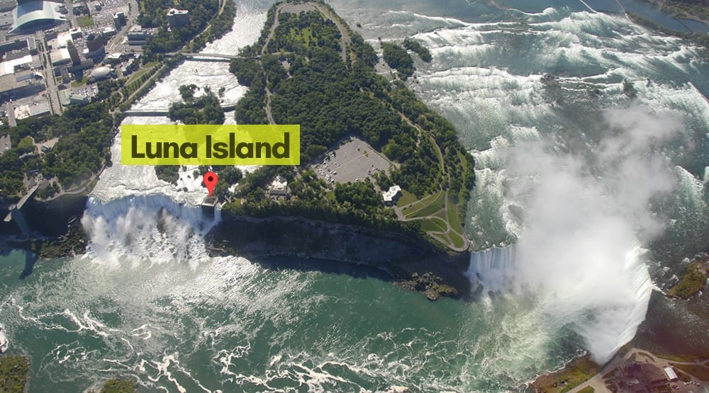 Picture taken from helicopter showing where Luna Island is