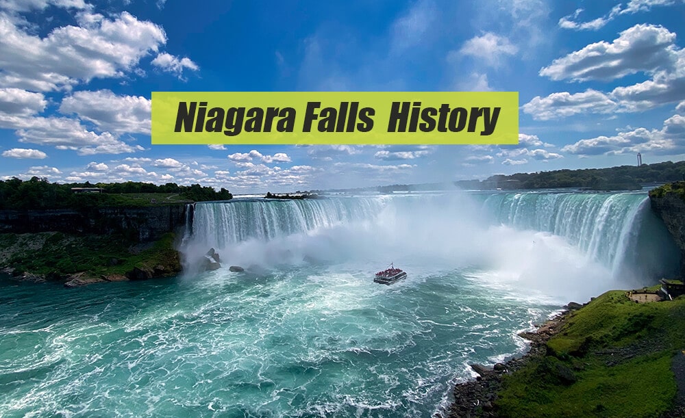 Picture of Horseshoe Falls, and text Niagara Falls History