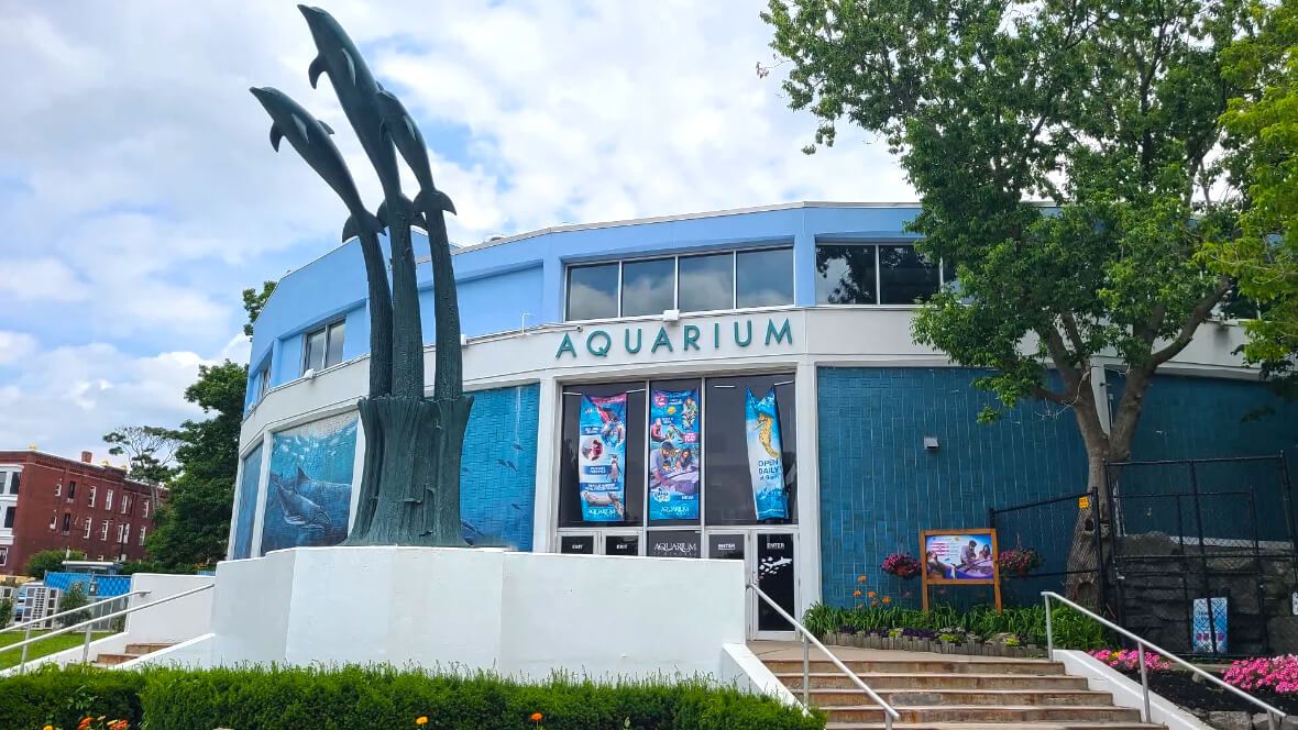 <br />view of the Aquarium of Niagara building and entrance
